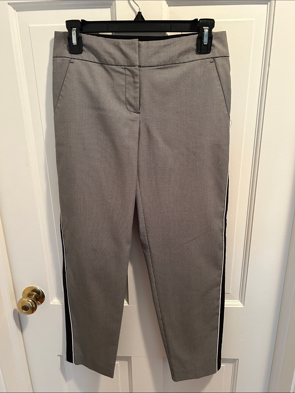 Apt. 9 Black and White Straight-Leg Ankle Pants with Black Side Panels